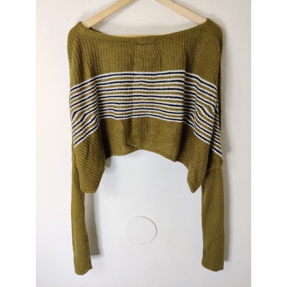 3/$20 Urban Outfitters Green Striped Long Sleeve Cropped Acrylic Sweater L - Picture 5 of 9